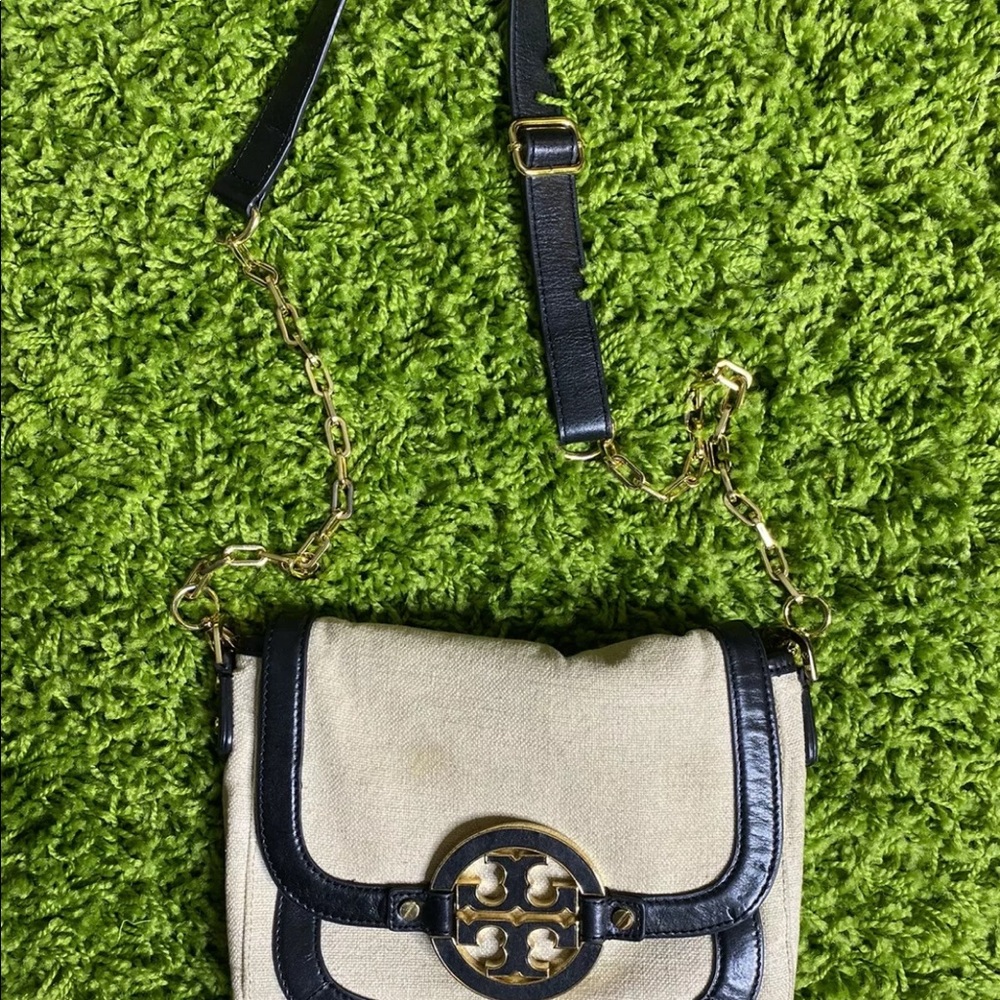 Auth Tory Burch Tan Beige Two Tone Cross Body